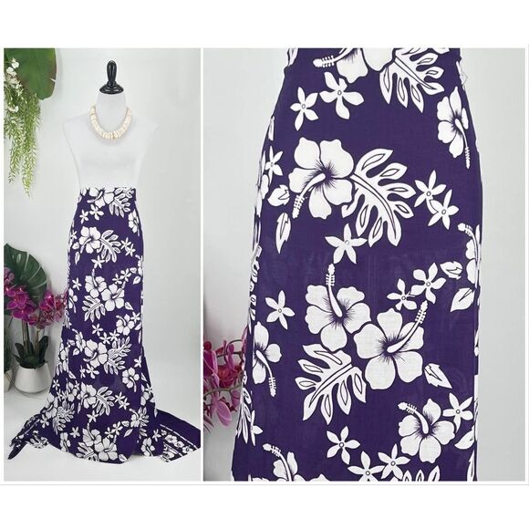 Purple/White Hibiscus SARONG Kīkepa Pareo Beach Wrap Skirt Summer Scarf - Picture 3 of 4